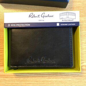 Robert Graham Leather Bi-Fold Wallet RFID Protection Mens Black NWT